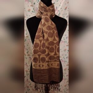 EUC Vintage Y2K Coach Brown & Tan Signature Reversible Merino Wool Scarf Wrap